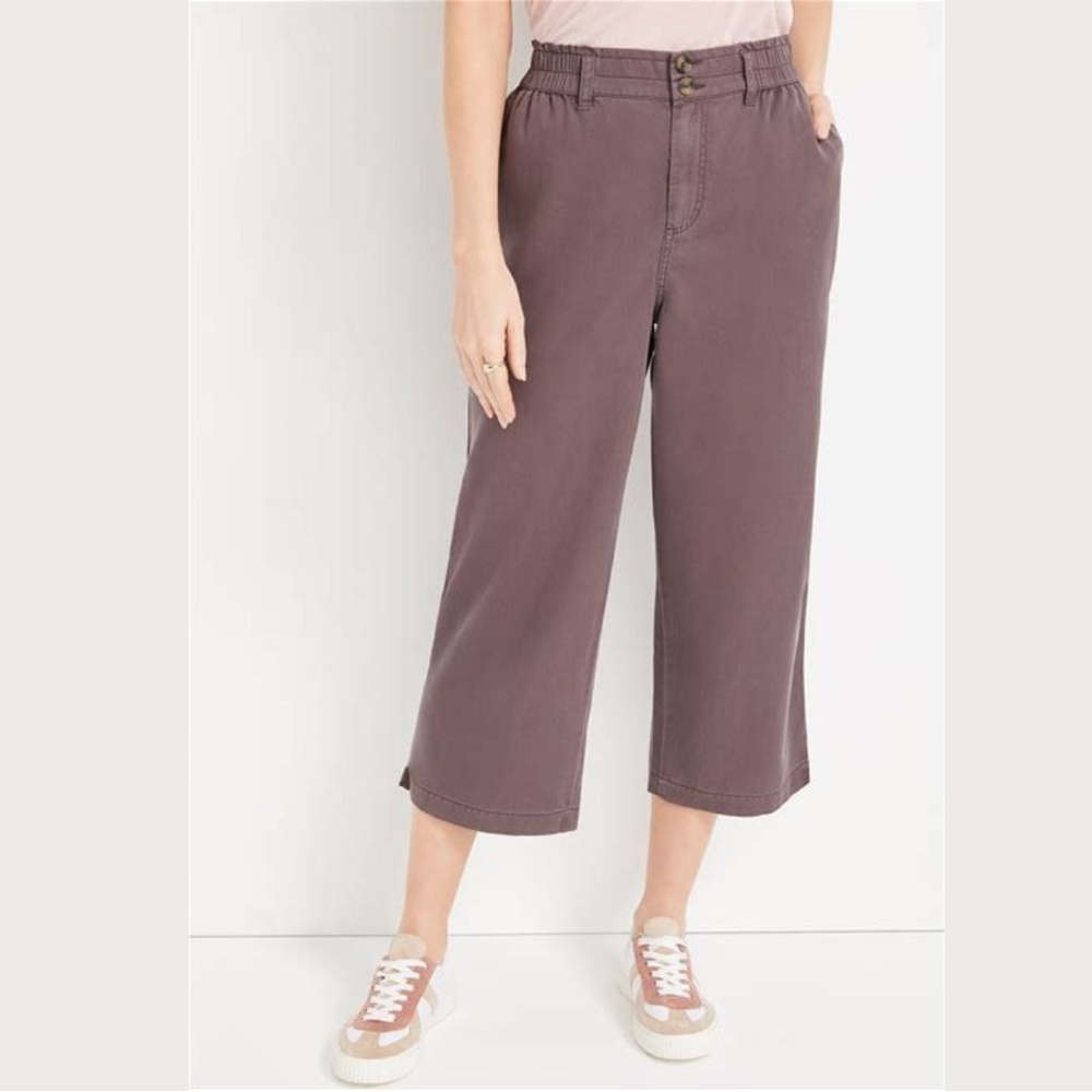 Maurices Solid High Rise Cropped Wide Leg Weekender Pant XL BNWT Brown Arrow - Picture 1 of 11